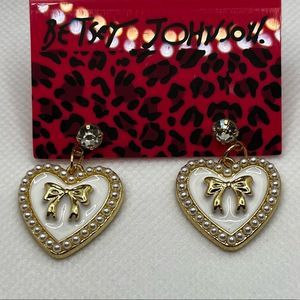 EARRINGS! Betsey Johnson Bow Heart Earrings with Gemstones BNWT